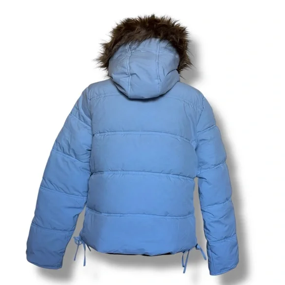 Maralyn & Me Large Quilted Blue Puffer Jacket With Faux Fur Hood - Picture 6 of 8